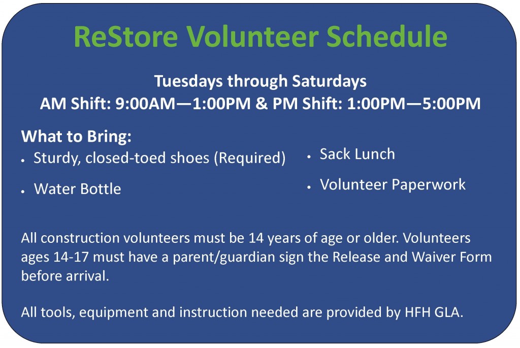 ReStore Volunteer Schedule 1.19.12