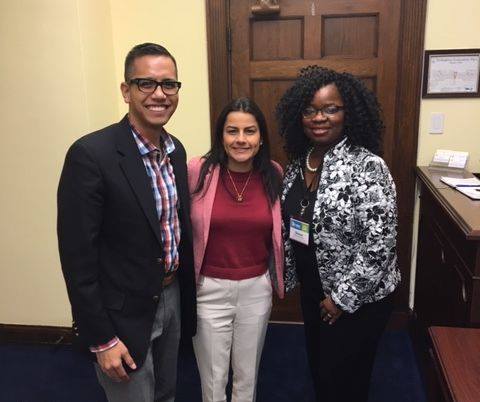 Habitat staff members, Patrick Sunpanich and Dinesa Thomas-Whitman smiling with Real Estate Project Manager; Rep. Nanette Barragan.