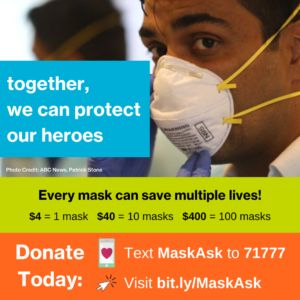 COVID-19 Emergency Relief Fund Mask Ask with a breakdown of how many masks a donation will get you.