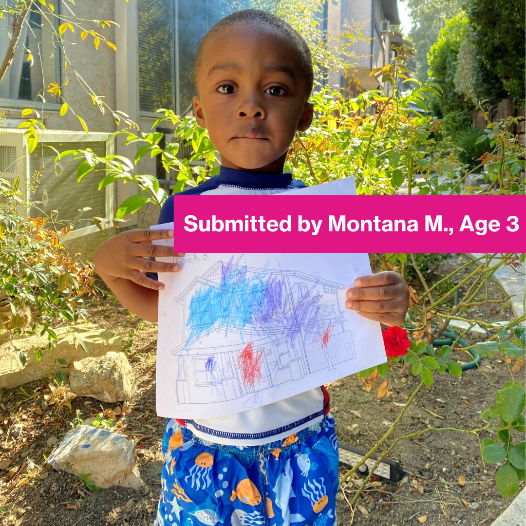 Colors and Construct contestant holding his drawing.