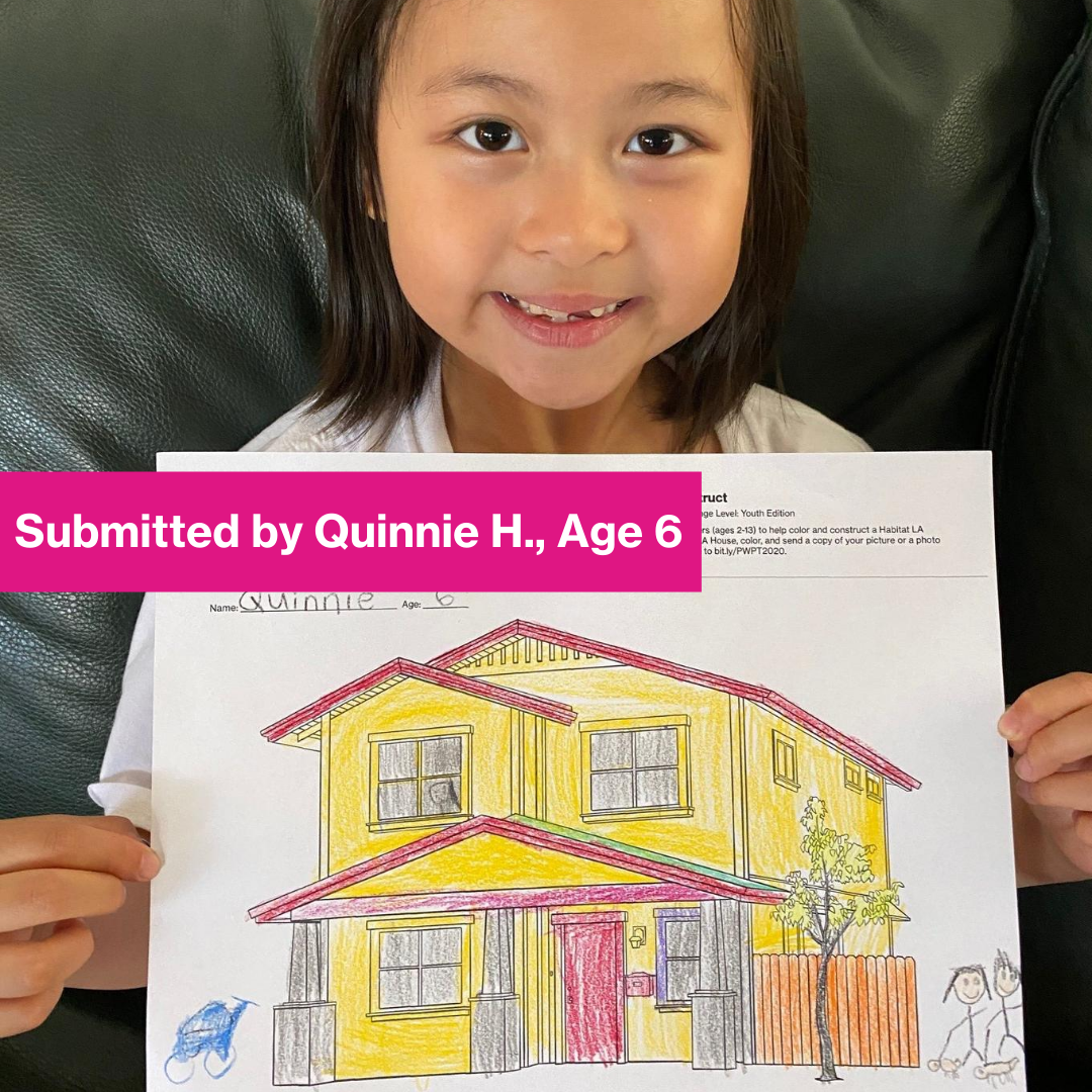 Colors and Construct contestant holding her drawing.