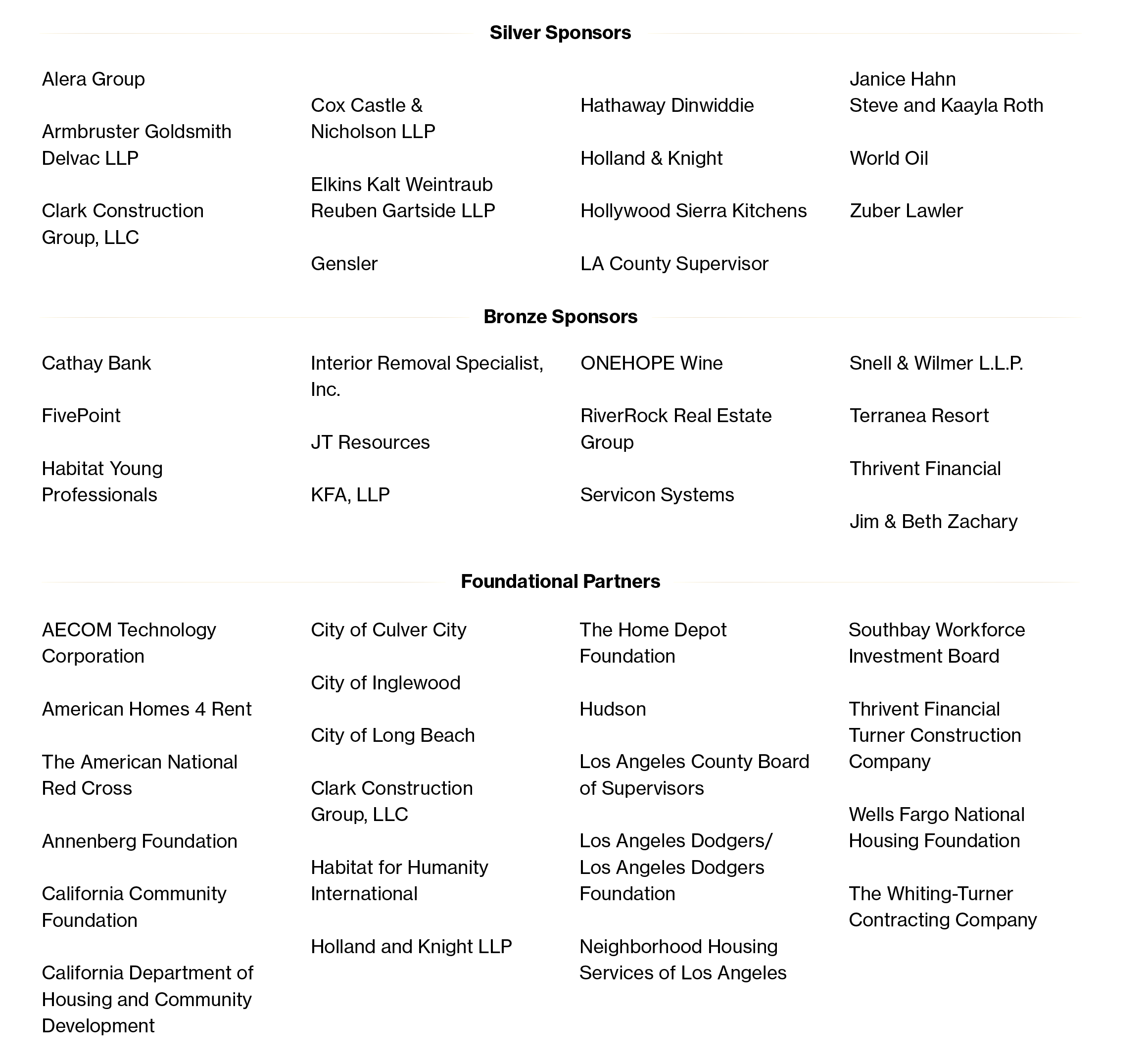 List of sponsors from this year's Virtual Los Angeles Builders Ball.