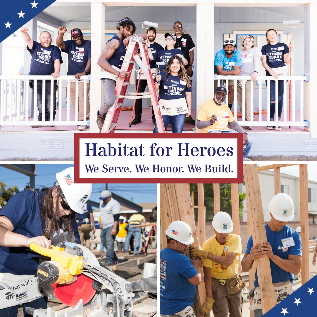 Collage of volunteers helping to repair homes for veterans.